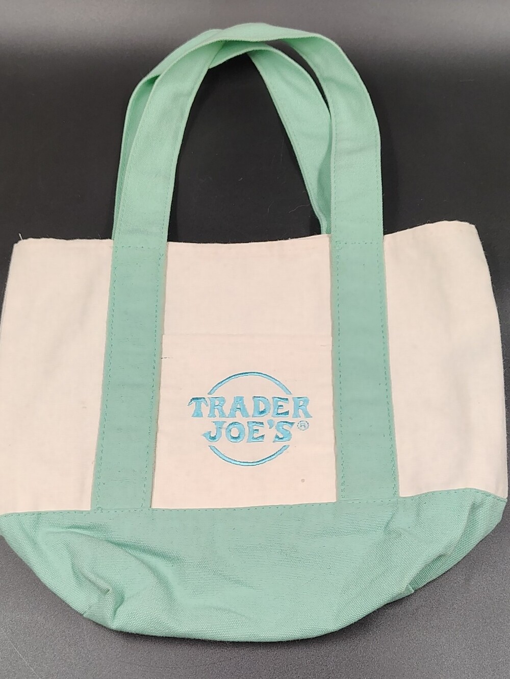 Trader Joe's Green and Tan Canvas Tote Bag